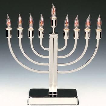 Classic Highly Polished Chrome Plated Electric Menorah with Flickering Bulbs 