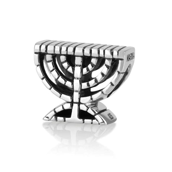 Classic Menorah Bead Charm Square Shaped Silver Artwork Jewish Culture Jewelry Jewish Jewelry 