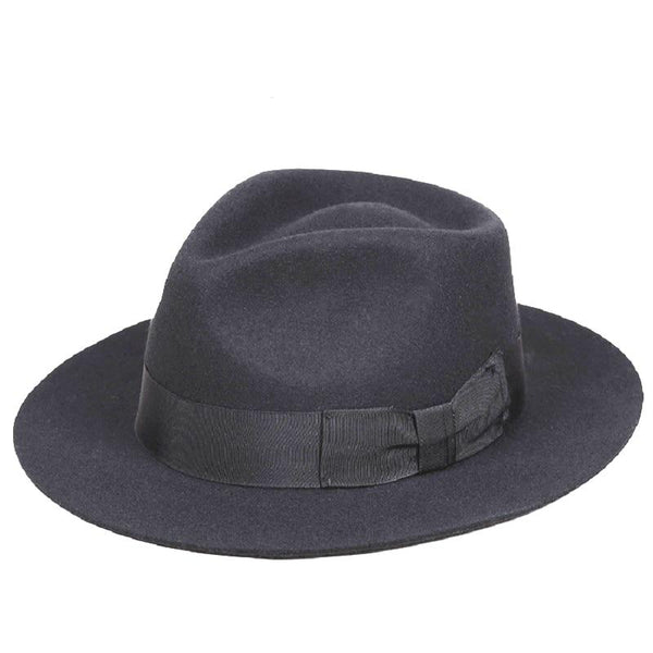 Classic Men's Black Wool Fedora Gentleman Hat 