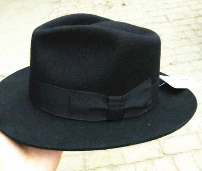 Classic Men's Black Wool Fedora Gentleman Hat 