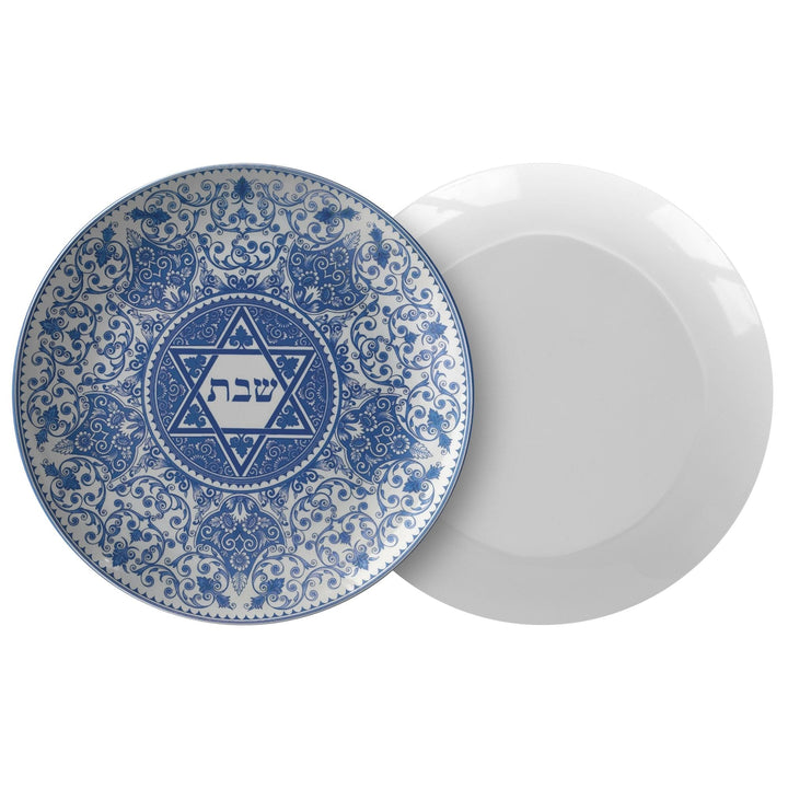 Classic Shabbat Plate Blue Floral Star of David Dinnerware 