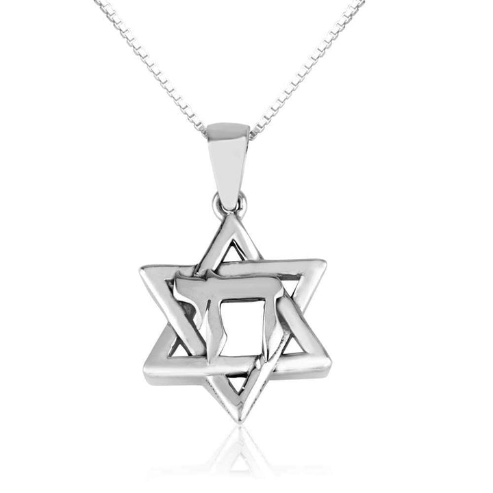 Classic Star David Chai Emblazoned Hebrew Silver Pendant Jewelry Holy Land New Jewish Jewelry 