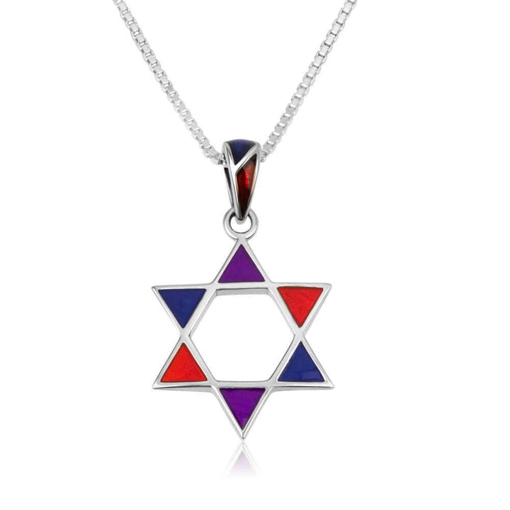 Classic Star David Sterling Silver Pendant Multicolored Enamel Jewelry Holy Land Jewish Jewelry 