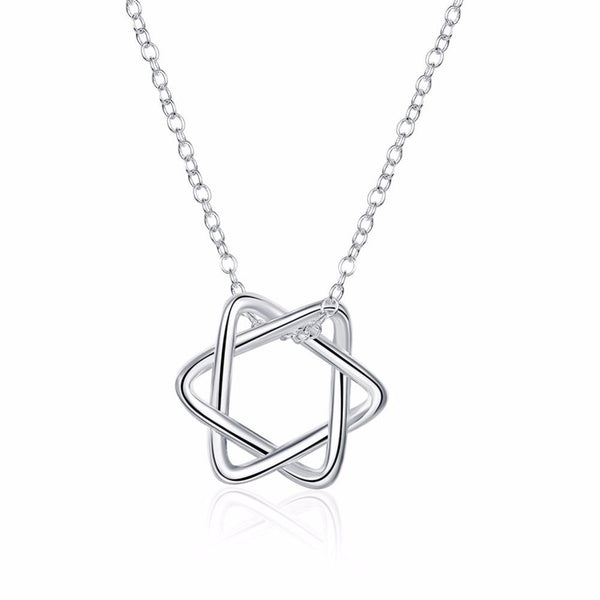 Classic Woven Star Of David Pendant Necklace 925 Silver Plated 
