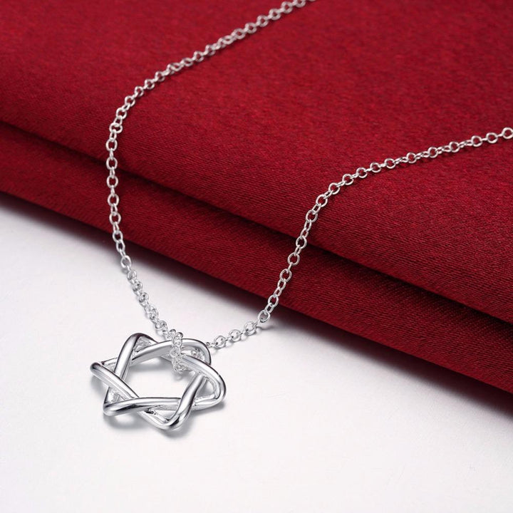 Classic Woven Star Of David Pendant Necklace 925 Silver Plated 