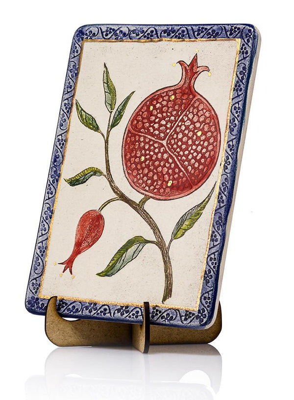 Clay Art Pomegranate ( Rimon )- Hand Made Wall Plaque Plaque 12*17cm 24k Gold Ornaments 