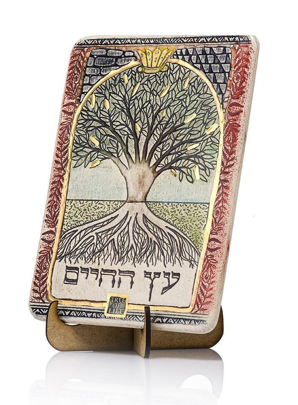 Clay Art Tree Of Life HandMade Ceramic Plaque Amazing Judaica And Jewish Gift Plaque 12*17cm 24k Gold Ornaments 