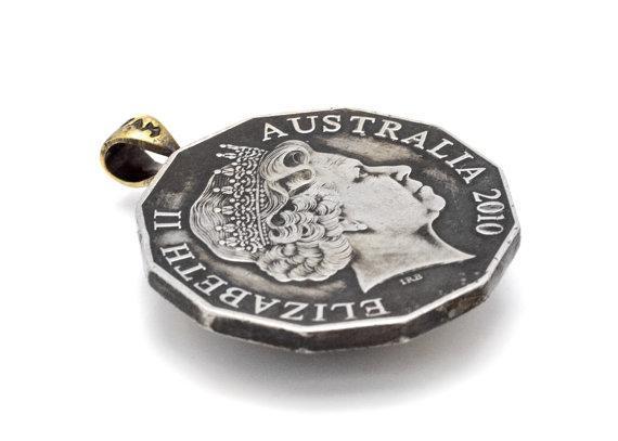 Coin pendant - ooak coin piece with 1 Dollar coin of the U.S. and 50 Cent coin of Australian Pendant 