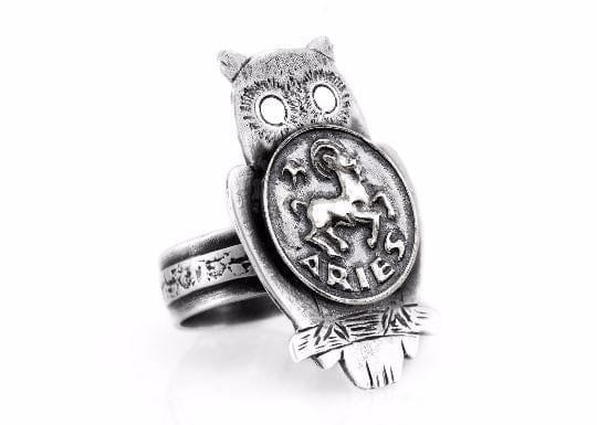 Coin ring with the Aries coin medallion on owl Aries ring ahuva zodiac jewelry RINGS 