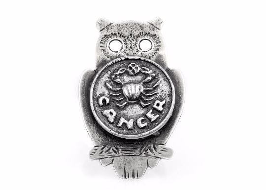 Coin ring with the Cancer coin medallion on owl RINGS 
