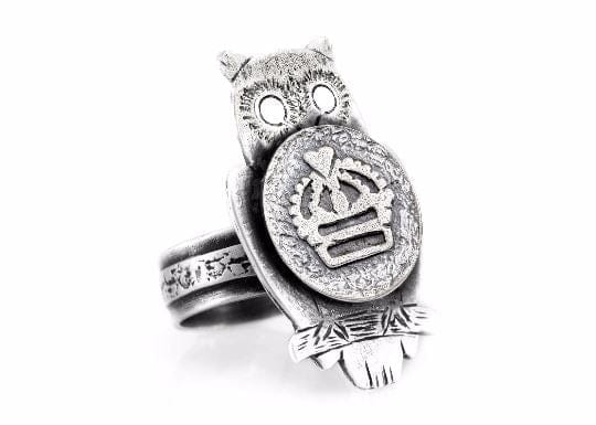 Coin ring with the Crown coin medallion on owl ahuva coin jewelry owl jewelry RINGS 