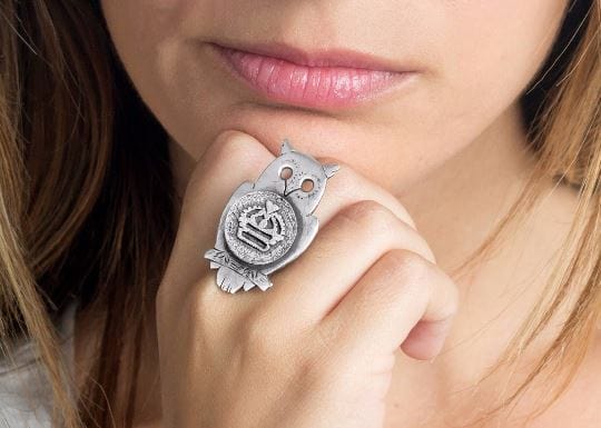 Coin ring with the Crown coin medallion on owl ahuva coin jewelry owl jewelry RINGS 