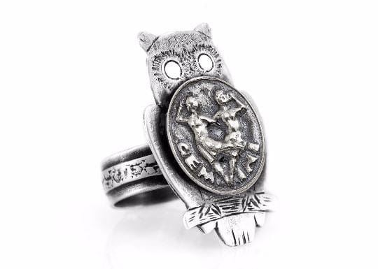 Coin ring with the Gemini coin medallion on owl Zodiac jewelry ahuva Gemini ring RINGS 