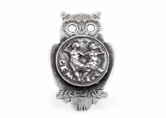 Coin ring with the Gemini coin medallion on owl Zodiac jewelry ahuva Gemini ring RINGS 