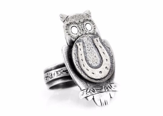 Coin ring with the Horseshoe coin medallion on owl ahuva coin jewelry owl jewelry horse jewelry RINGS 