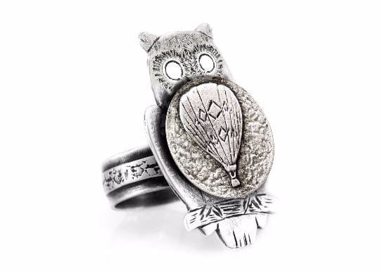 coin ring with the Hot Air Balloon coin medallion on owl flying jewelry ahuva RINGS 