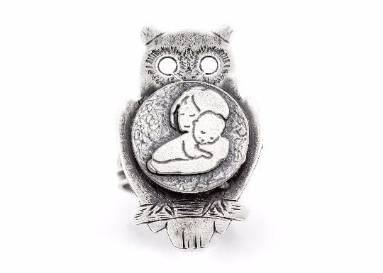Coin ring with the Mother and Child coin medallion on owl mother jewelry ahuva RINGS 