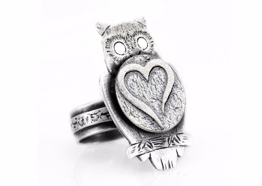 Coin ring with the open Heart coin medallion on owl ahuva coin jewelry RINGS 