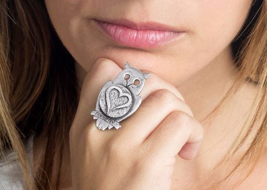 Coin ring with the open Heart coin medallion on owl ahuva coin jewelry RINGS 