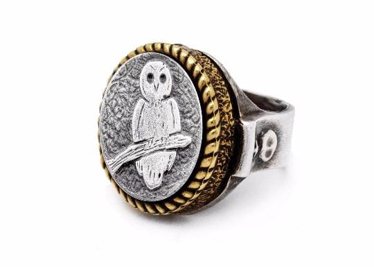 Coin ring with the Owl coin medallion ahuva coin jewelry owl ring RINGS 