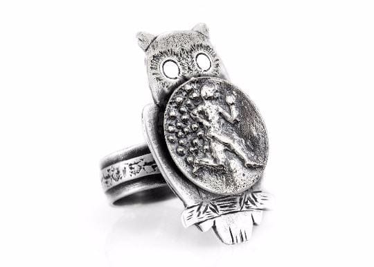 Coin ring with the Running Man coin medallion on owl ahuva coin jewelry sport jewelry RINGS 