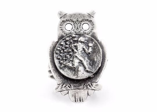 Coin ring with the Running Man coin medallion on owl ahuva coin jewelry sport jewelry RINGS 