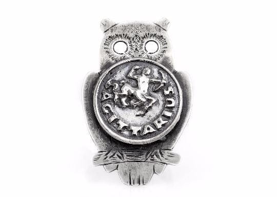Coin ring with the Sagittarius coin medallion on owl RINGS 
