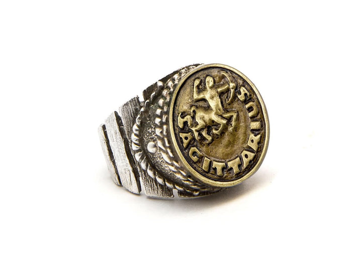 Coin ring with the Sagittarius coin medallion Silver ring zodiac sign 