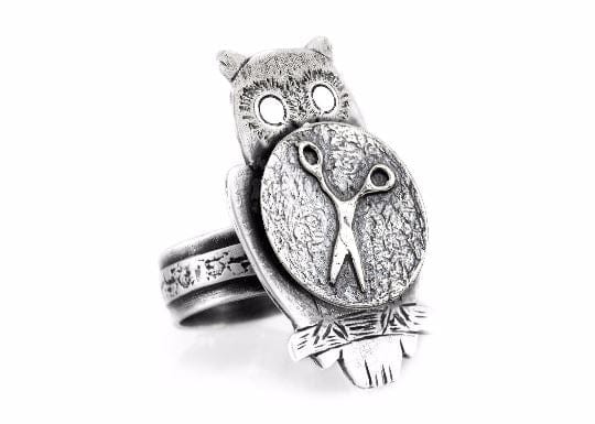 Coin ring with the Scissors coin medallion on owl ahuva coin jewelry RINGS 4 