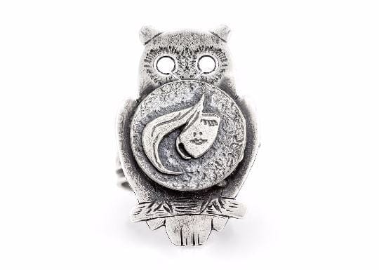 Coin ring with the Stylish Face coin medallion on owl ahuva coin jewelry owl jewelry RINGS 