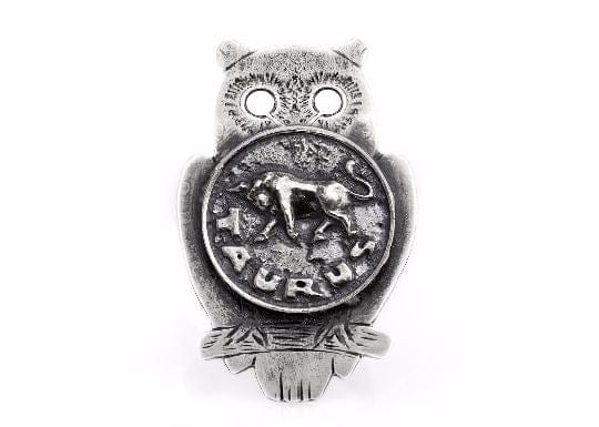 Coin ring with the Taurus coin medallion on owl RINGS 