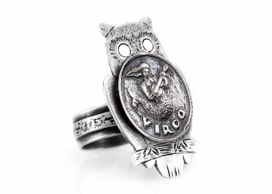 Coin ring with the Virgo coin medallion on owl RINGS 
