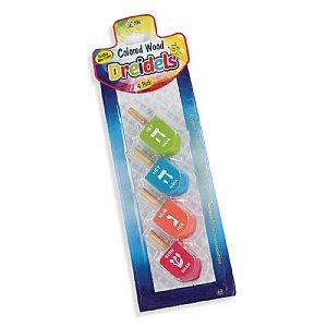 Colored Wooden Dreidels with English - 4 Pack 