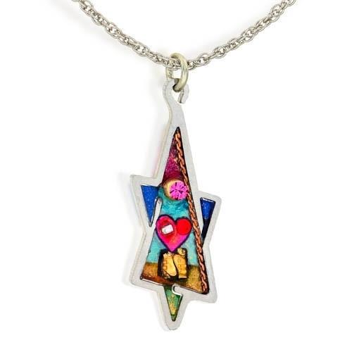 Colorful Heart+Star Of David Necklace. 