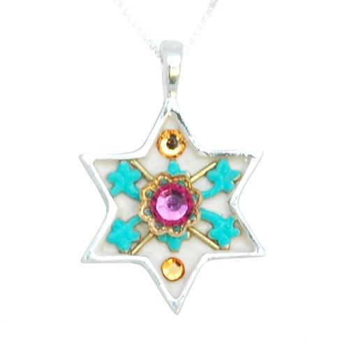 Colorful Silver Star of David Necklace - Judaica Colorful 