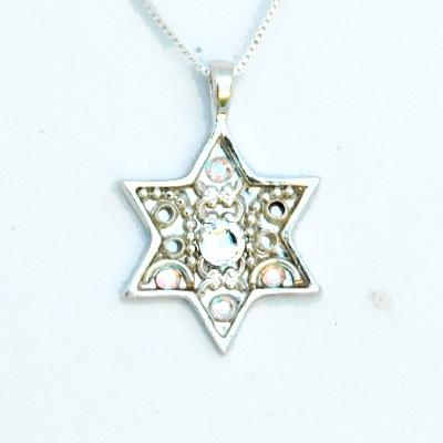Colorful Silver Star of David Necklace - Judaica Silver Star III 