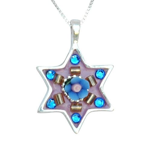 Colorful Silver Star of David Necklace - Judaica Star of David I 