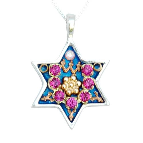 Colorful Silver Star of David Necklace - Judaica Star of David II 
