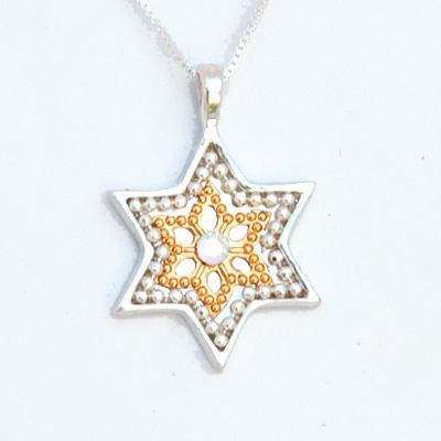 Colorful Silver Star of David Necklace - Judaica Star of David IV 