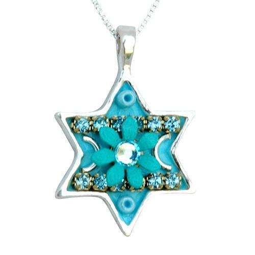 Colorful Silver Star of David Necklace - Judaica Star of David V 