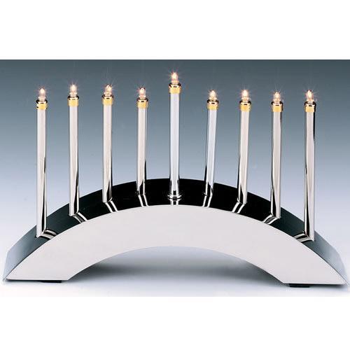 Contemporary Highly Polished Chrome Plated Low Voltage Menorah Electric, Menorah 