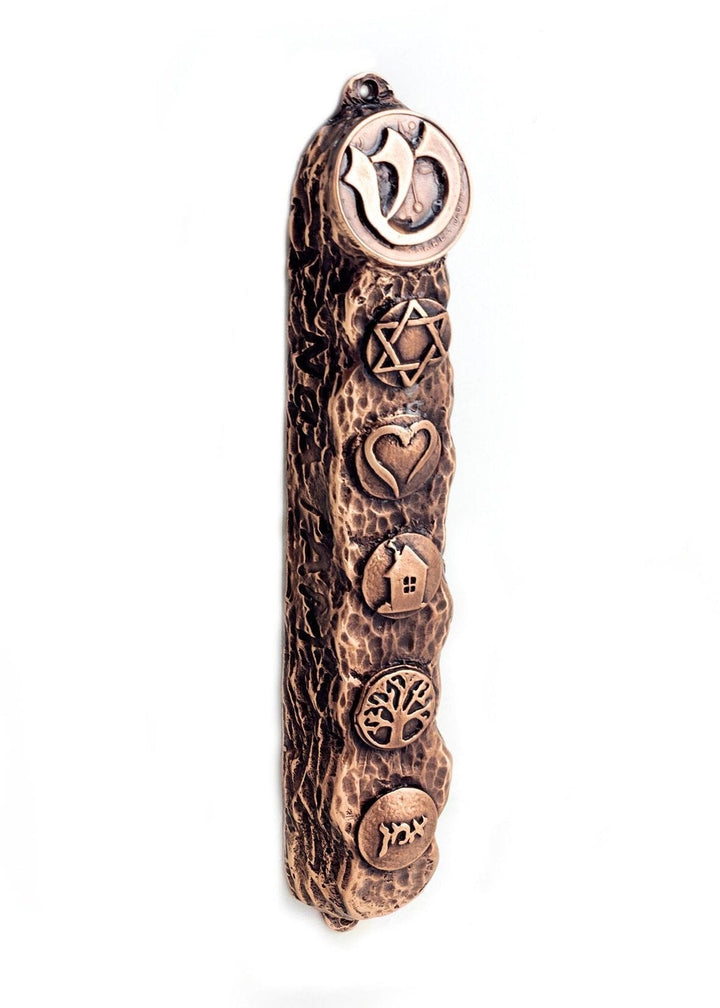Copper Mezuzah with Bright Symbols & Blessings - Big (16cm) 