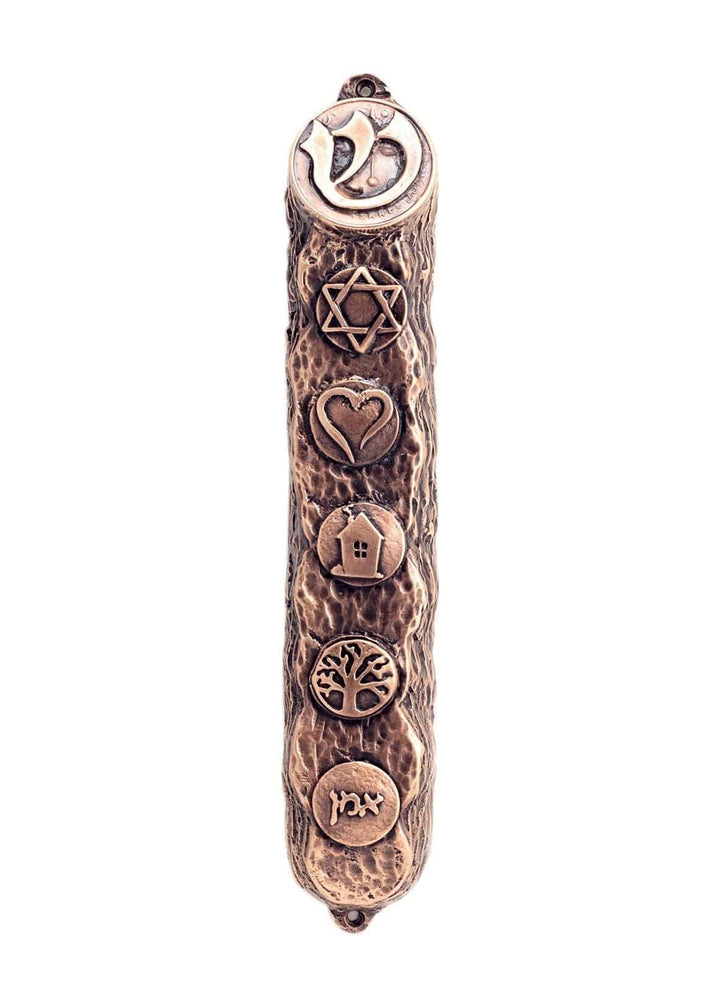 Copper Mezuzah with Bright Symbols & Blessings - Big (16cm) 