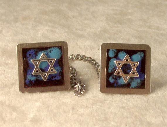 Copper Tallit Clips in Enamel Colors Turquoise 
