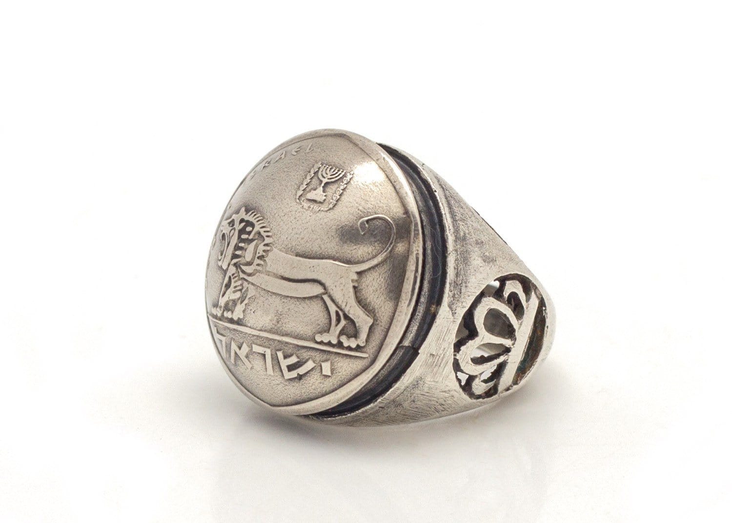 Courage Israeli Old Coin 1/2 Sheqel Lion Silver Ring - Jewish Rings ...