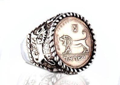 Courage Old Israeli Coin Lion Silver Ring RINGS 