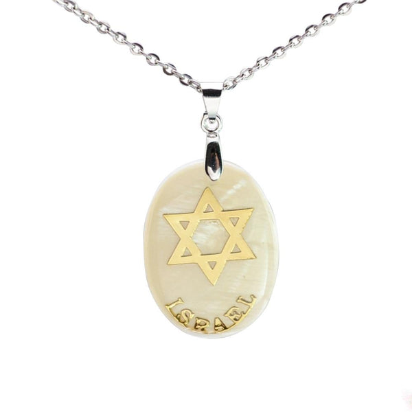 Cream Shell Jewish Star of David Charm Pendant Necklace necklace 