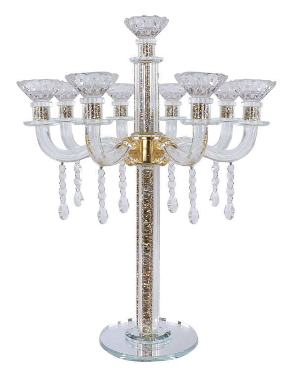 Crystal Candelabra Gold Filing 9 Branch Hanging Crystals Schonfeld Collection 