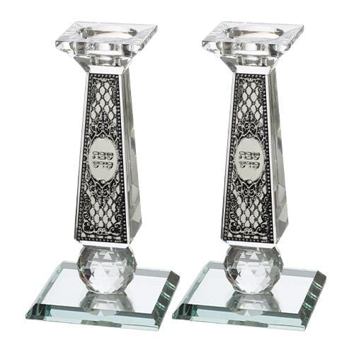 Crystal Candlesticks 20 Cm With Metal Plaque 5454 