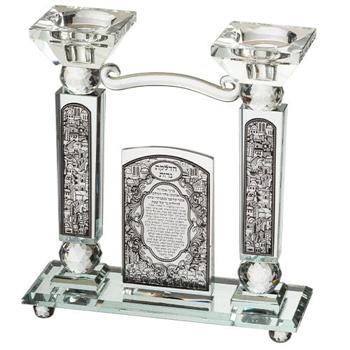 Crystal Candlesticks 21 Cm With Metal Plaque Candle Holders 